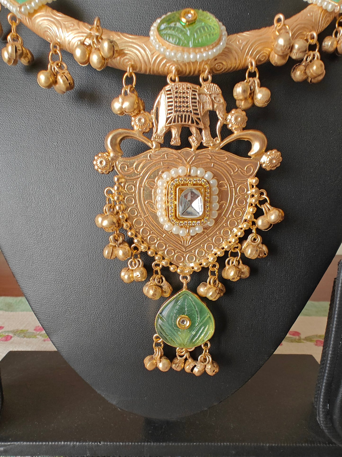 Chadna elephant thick hastli with mint green stones