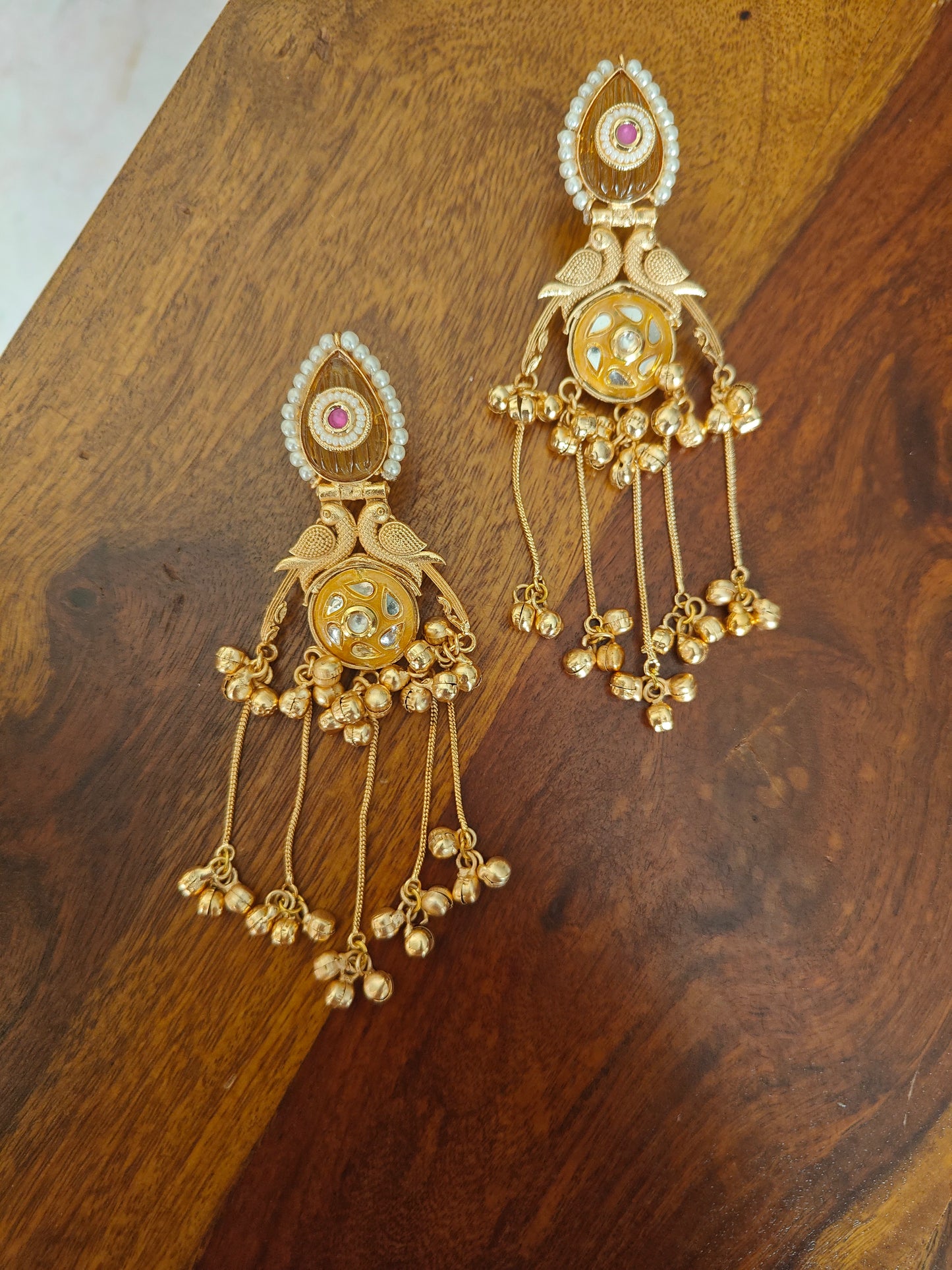 Earrings with pearls,kundan meenakari work