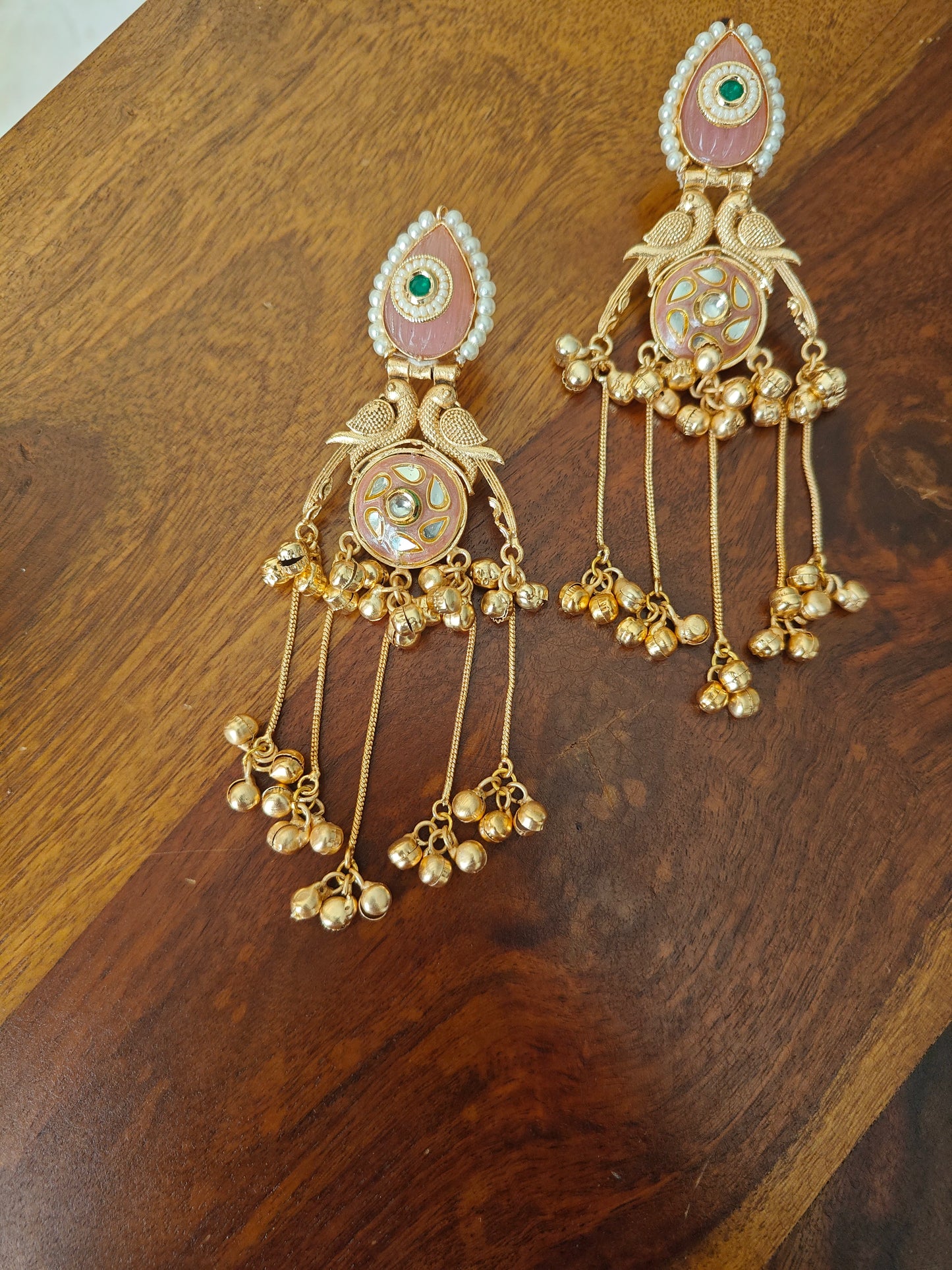 Earrings with pearls,kundan meenakari work