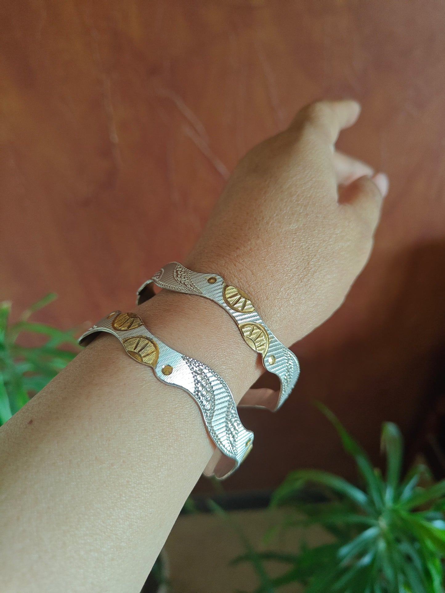Sterling silver bangles in double tone(2 pc)