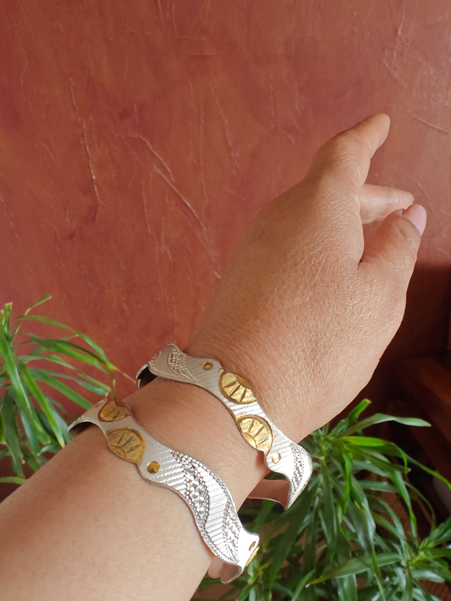 Sterling silver bangles in double tone(2 pc)