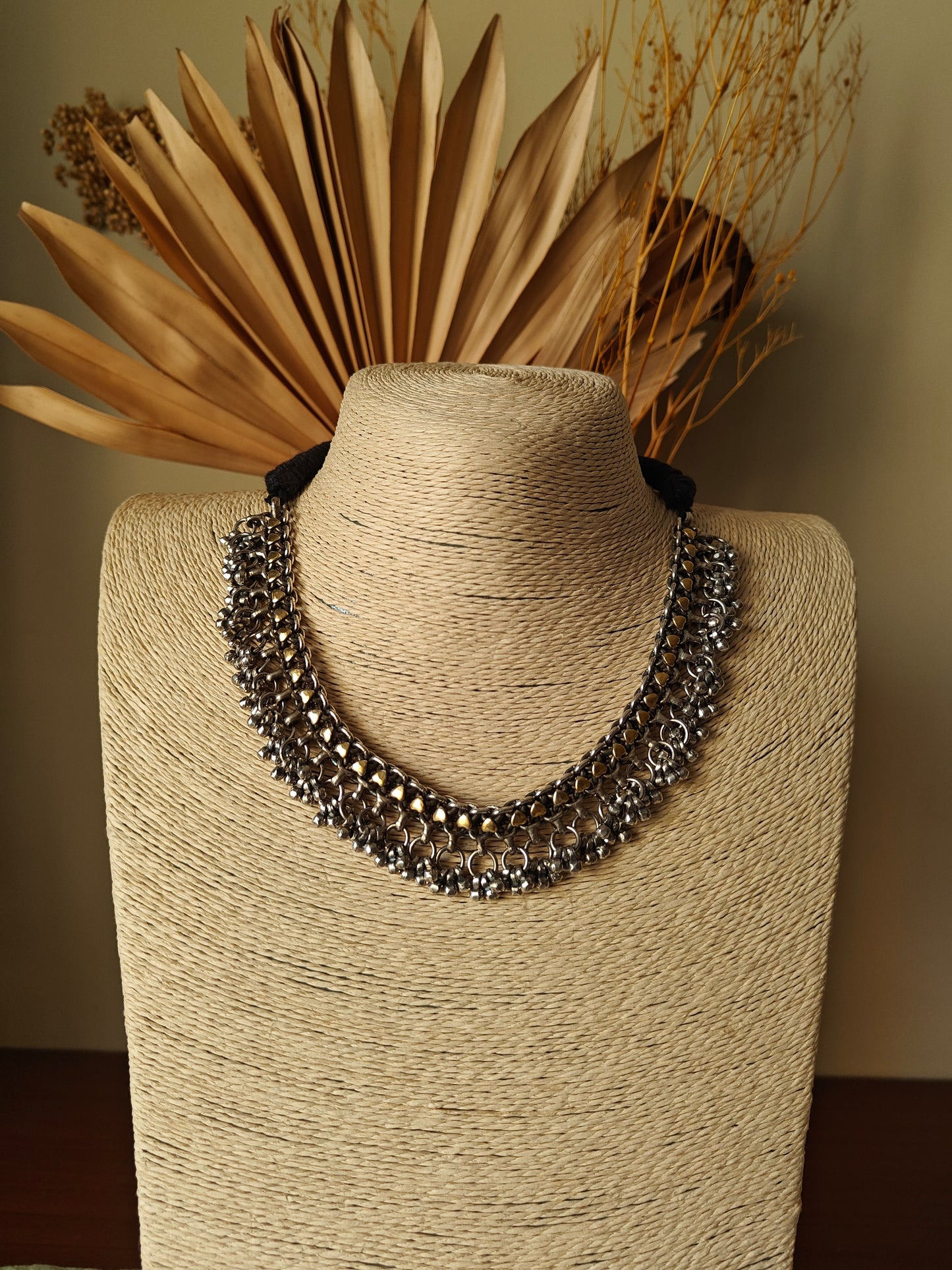 Dual tone necklace with rings and ghungroos