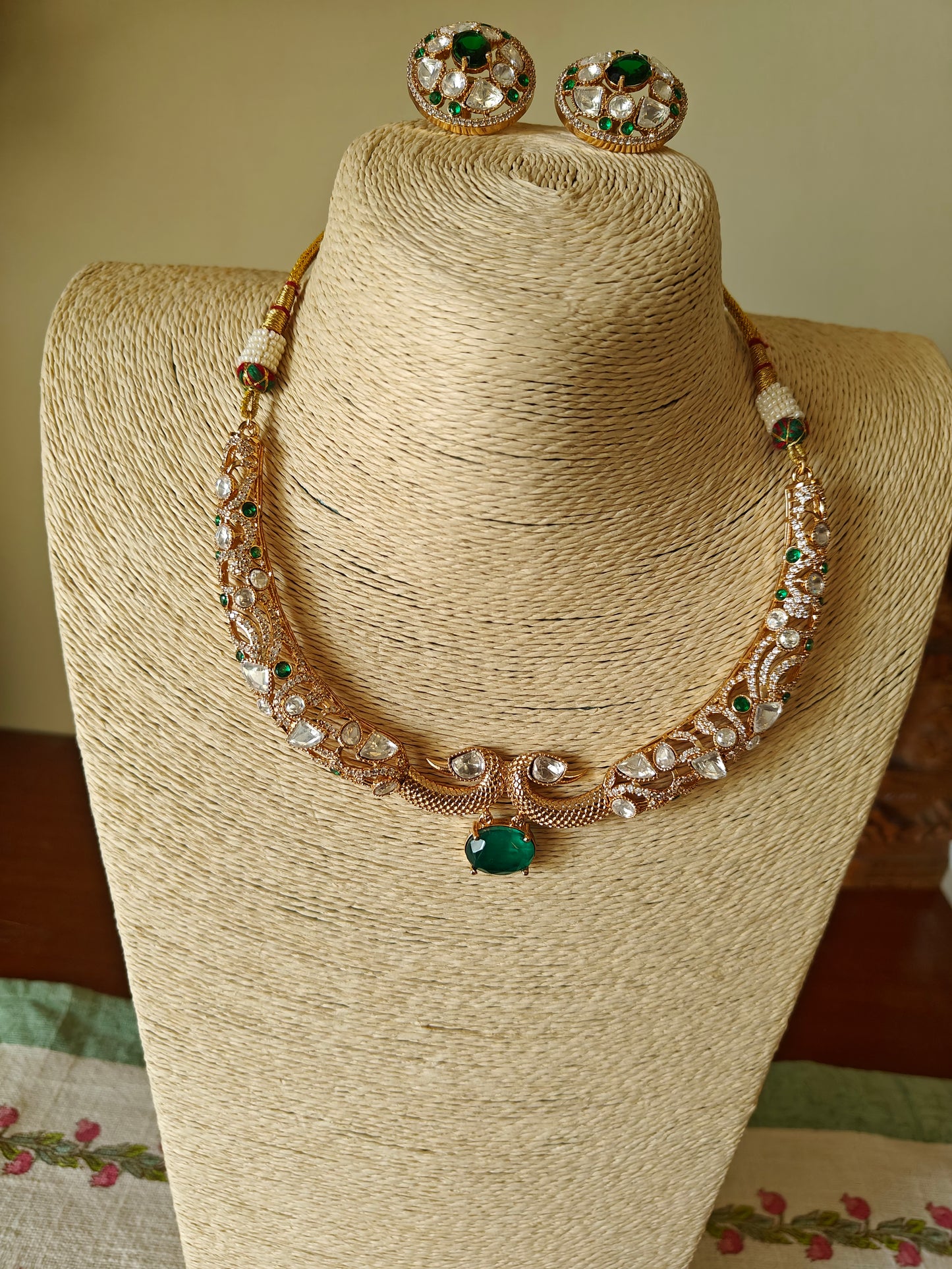 Dilber hasli set with moissanite and emerald green/ ruby red stone