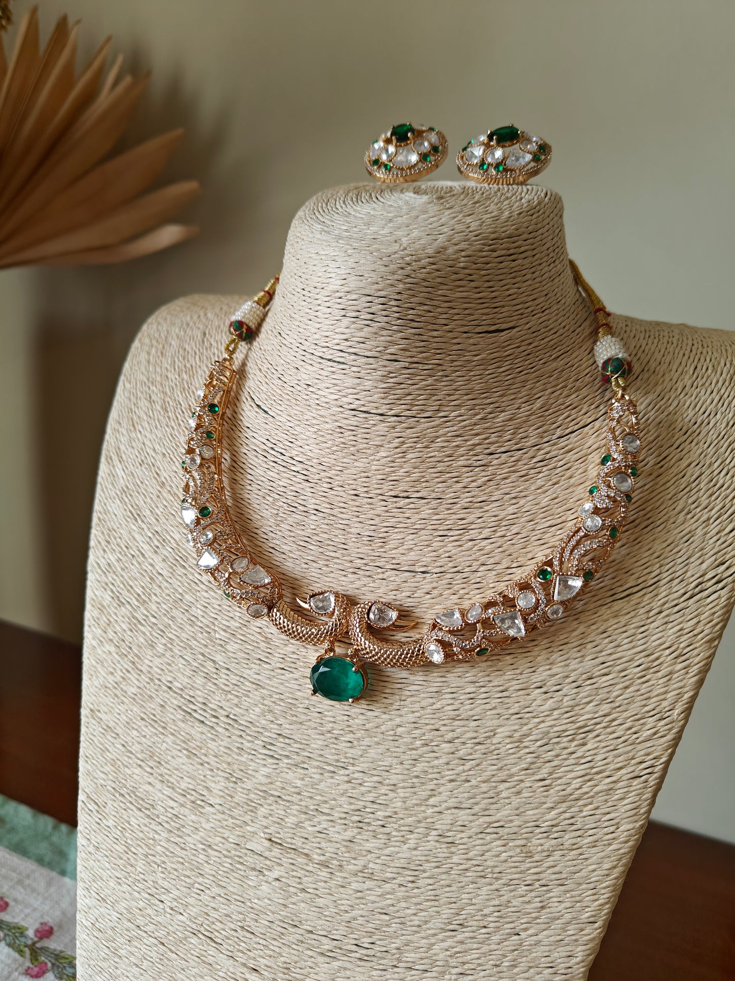 Dilber hasli set with moissanite and emerald green/ ruby red stone