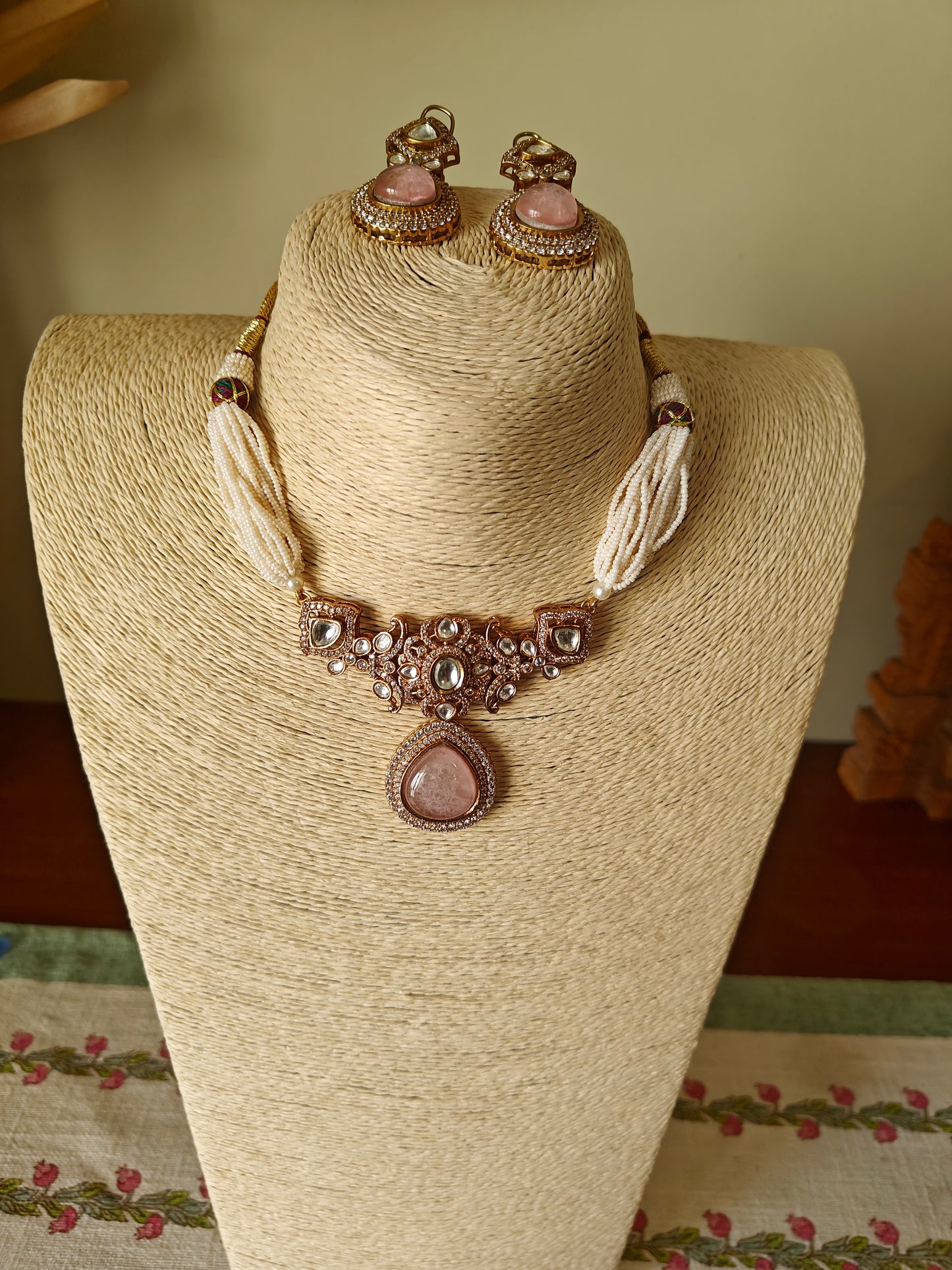 Nirupa choker set with stone and moissanite on poth pearl strings