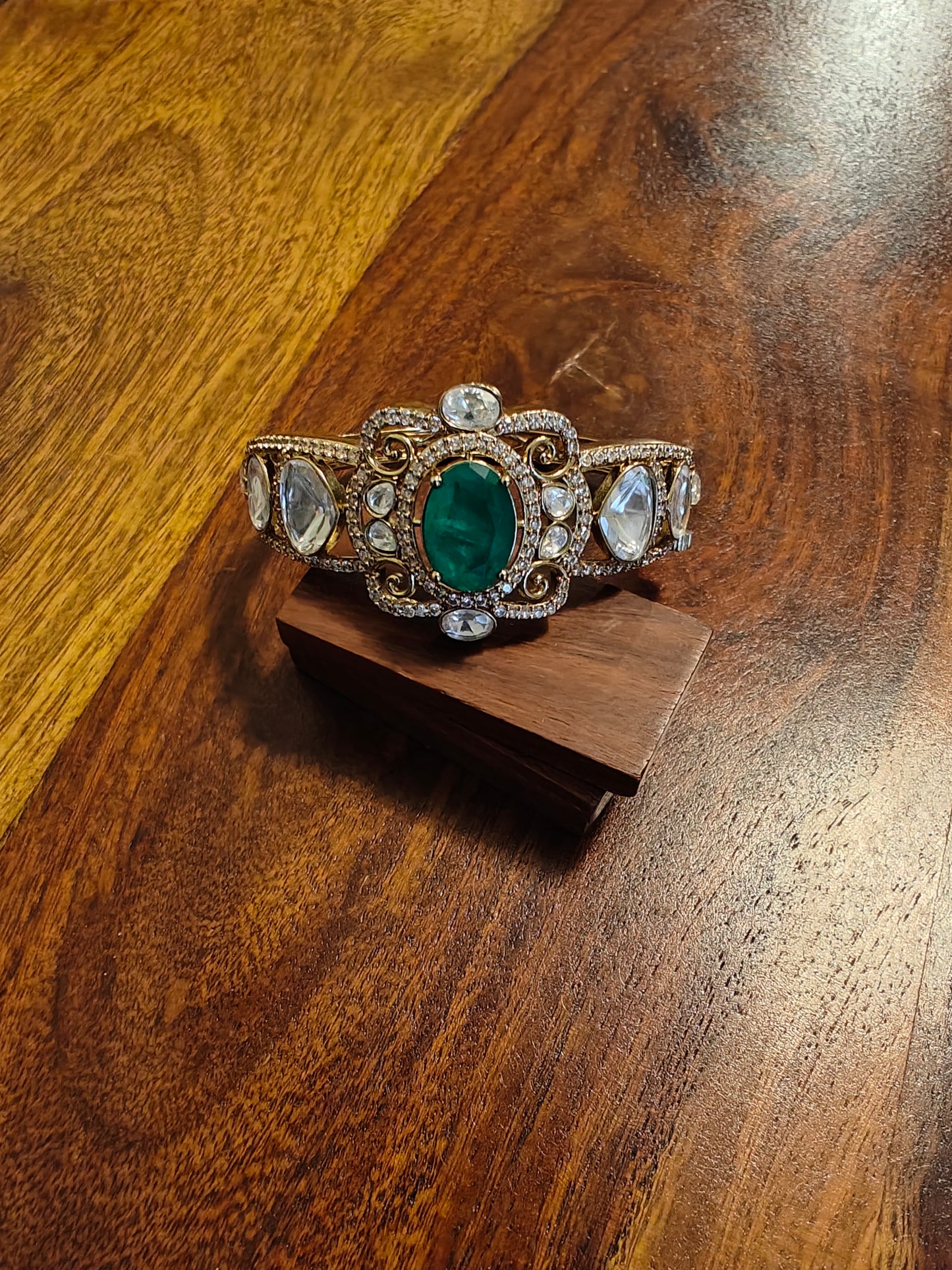 Victorian Kara( Bangle) with emerald and moissanite