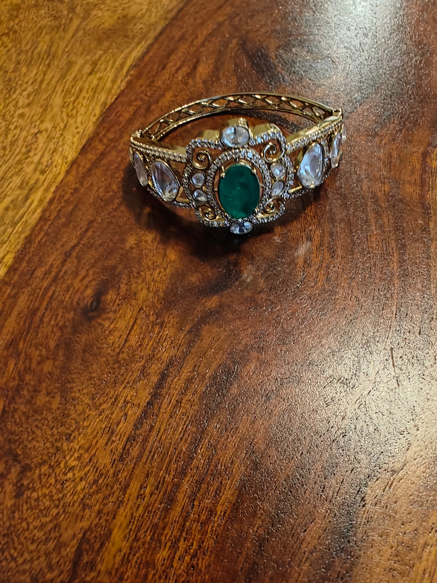 Victorian Kara( Bangle) with emerald and moissanite