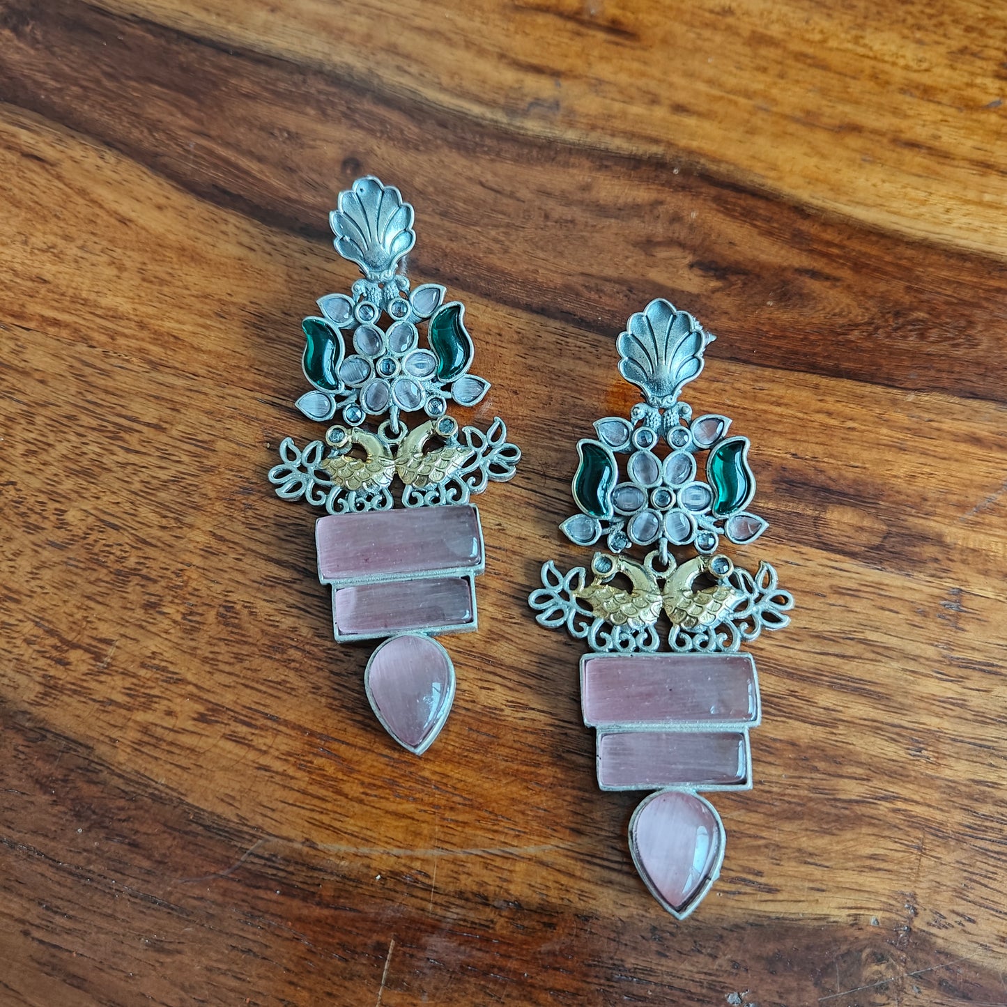Dual tone stone earrings