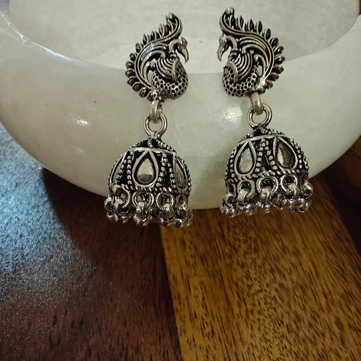 Peacock stud with jhumkis at the bottom