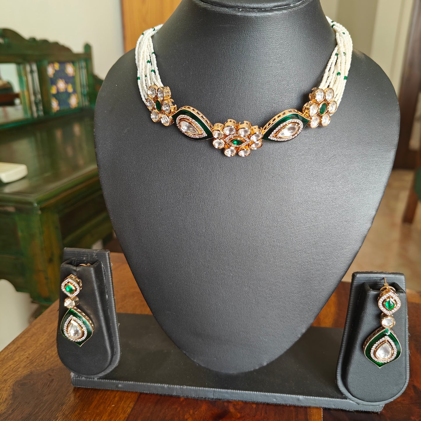 Isai choker set with kundan on poth pearl strings