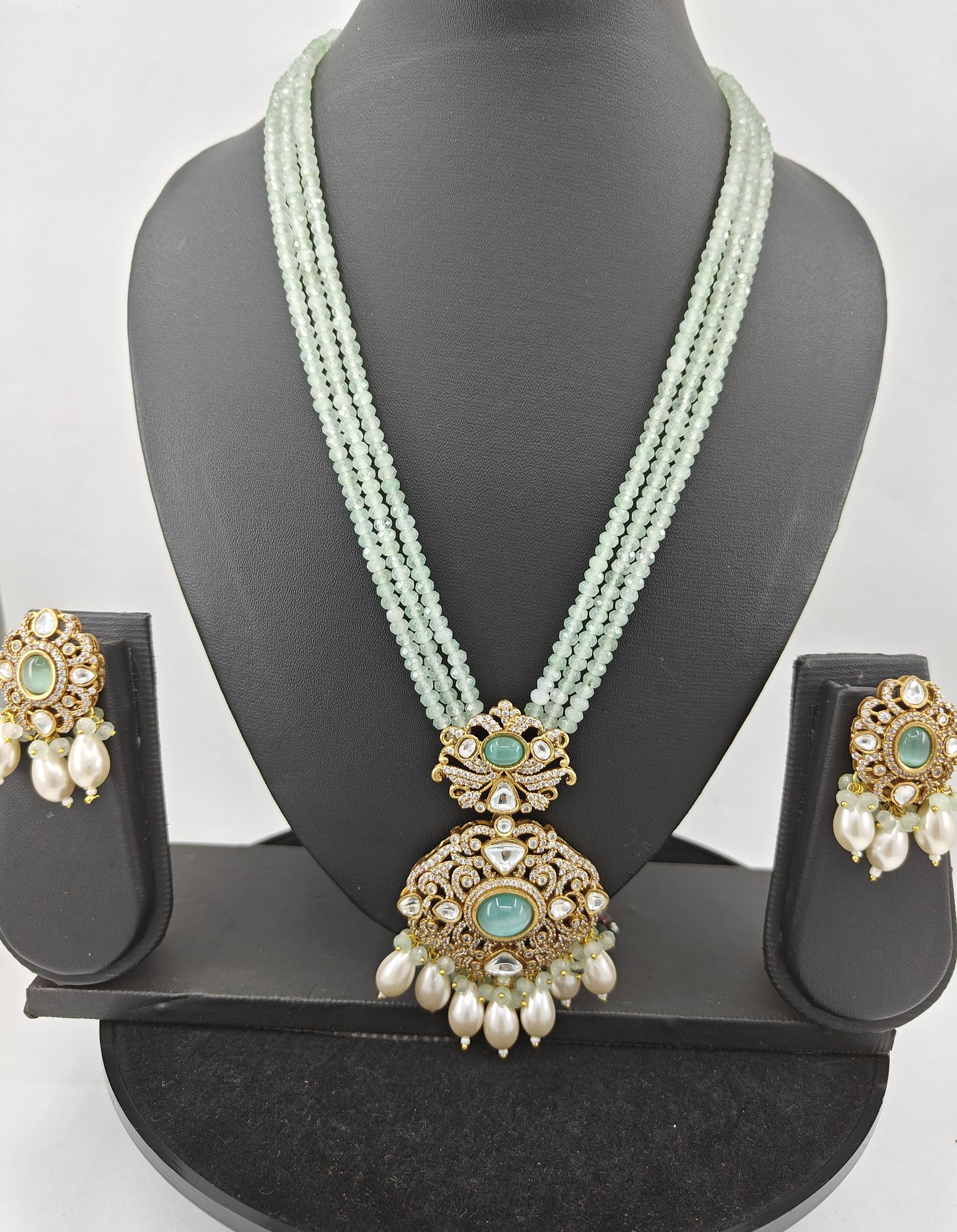 'Jasmine' antique finish stone studded necklace and earrings set