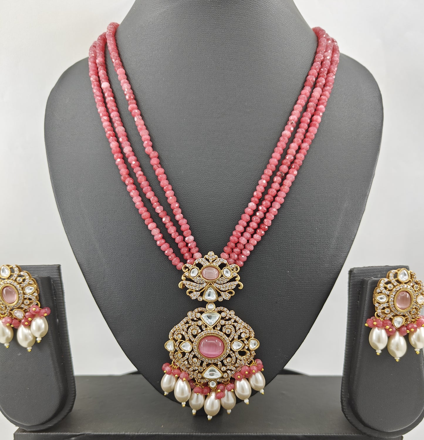 'Jasmine' antique finish stone studded necklace and earrings set