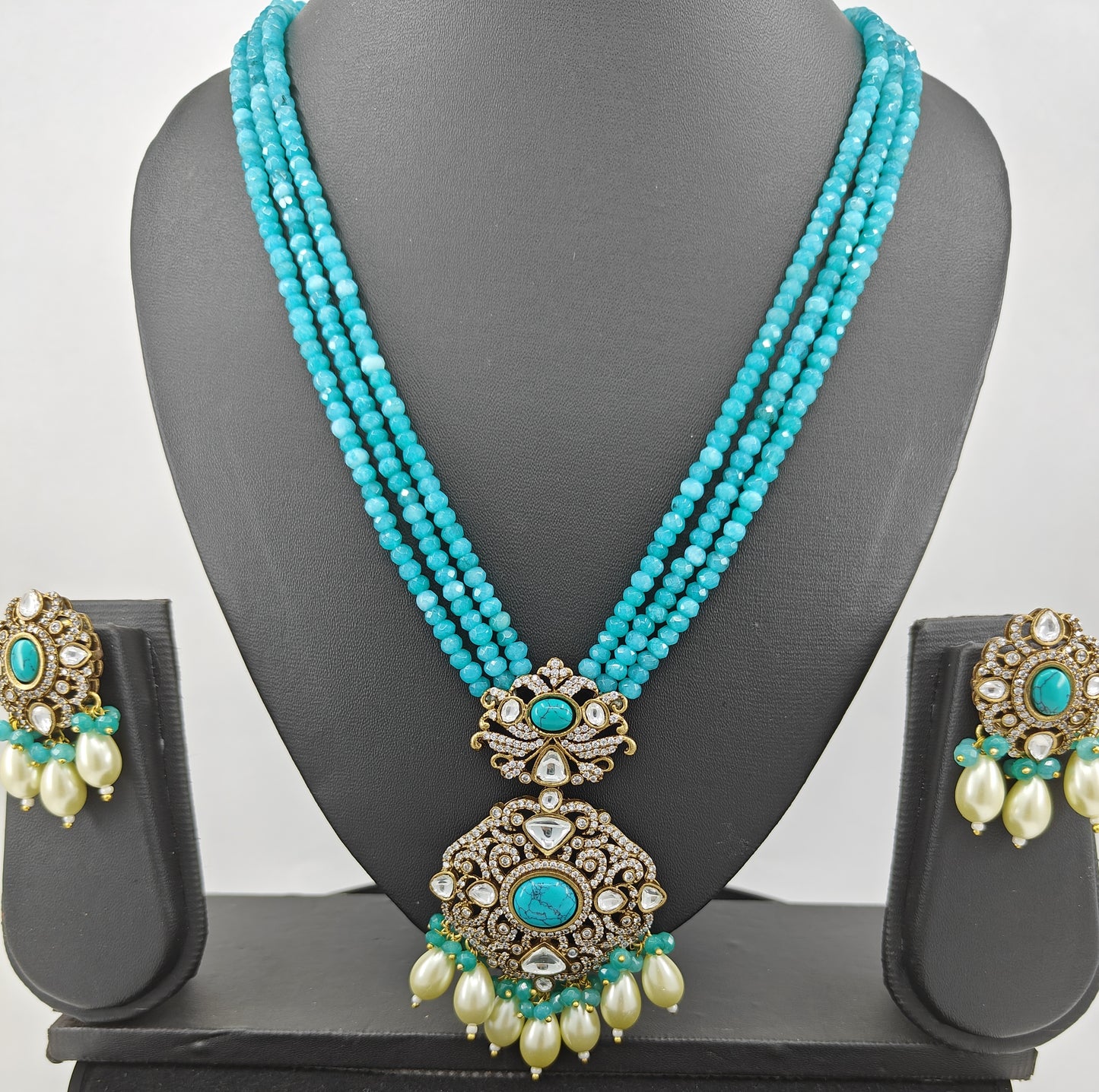 'Jasmine' antique finish stone studded necklace and earrings set