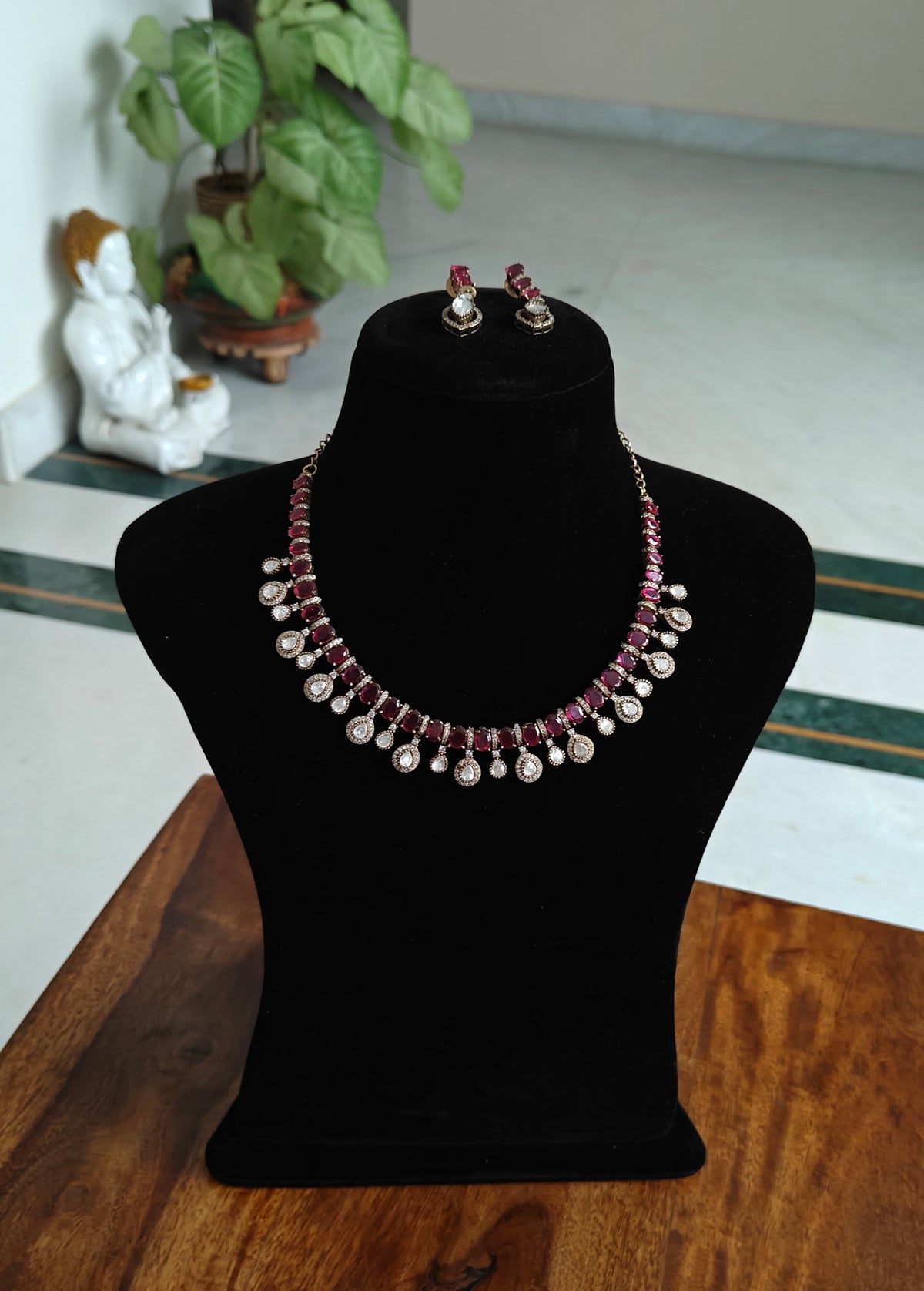 Punita set with ruby red stones and moissanite drops