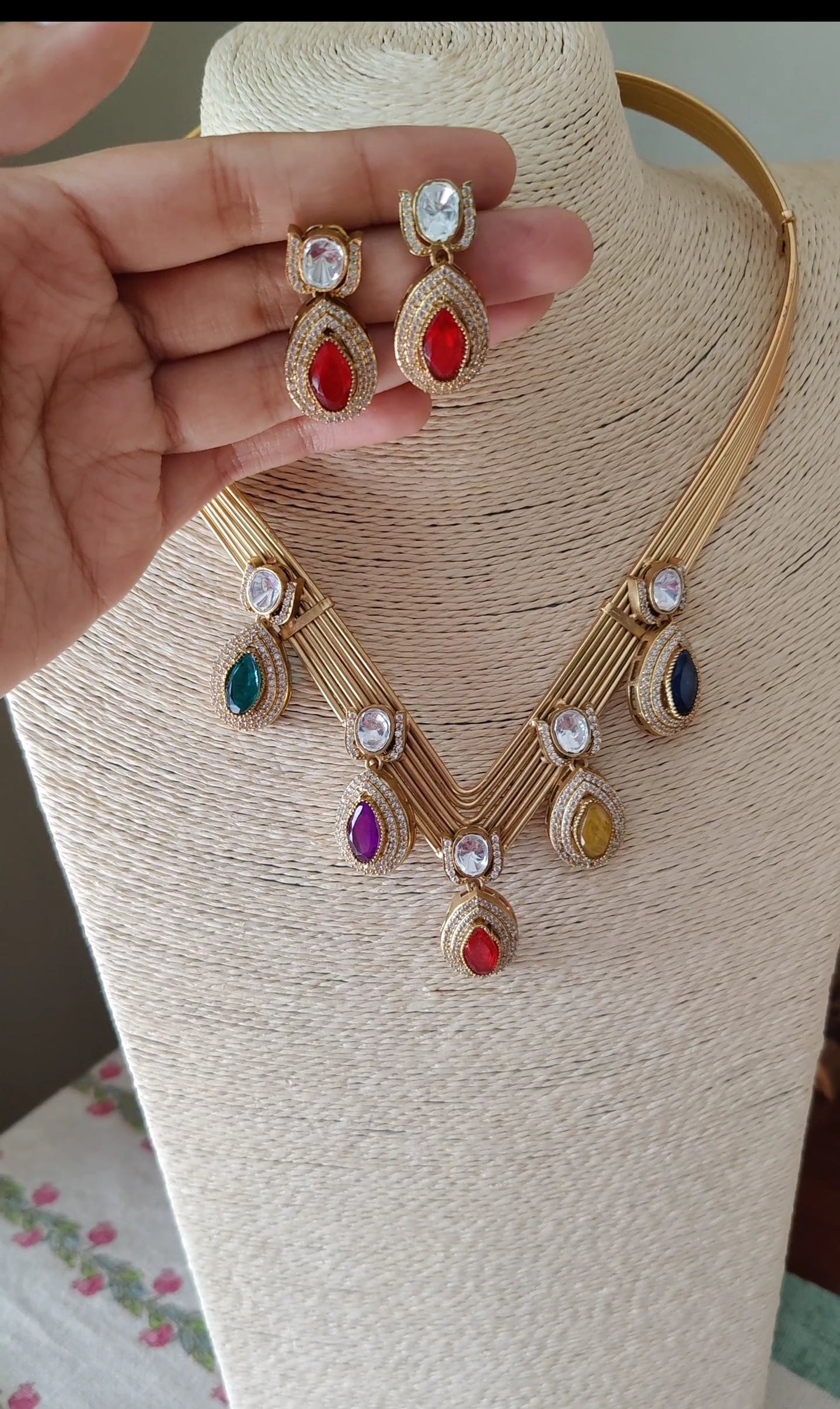 Ekantha set with kundan and coloured stone
