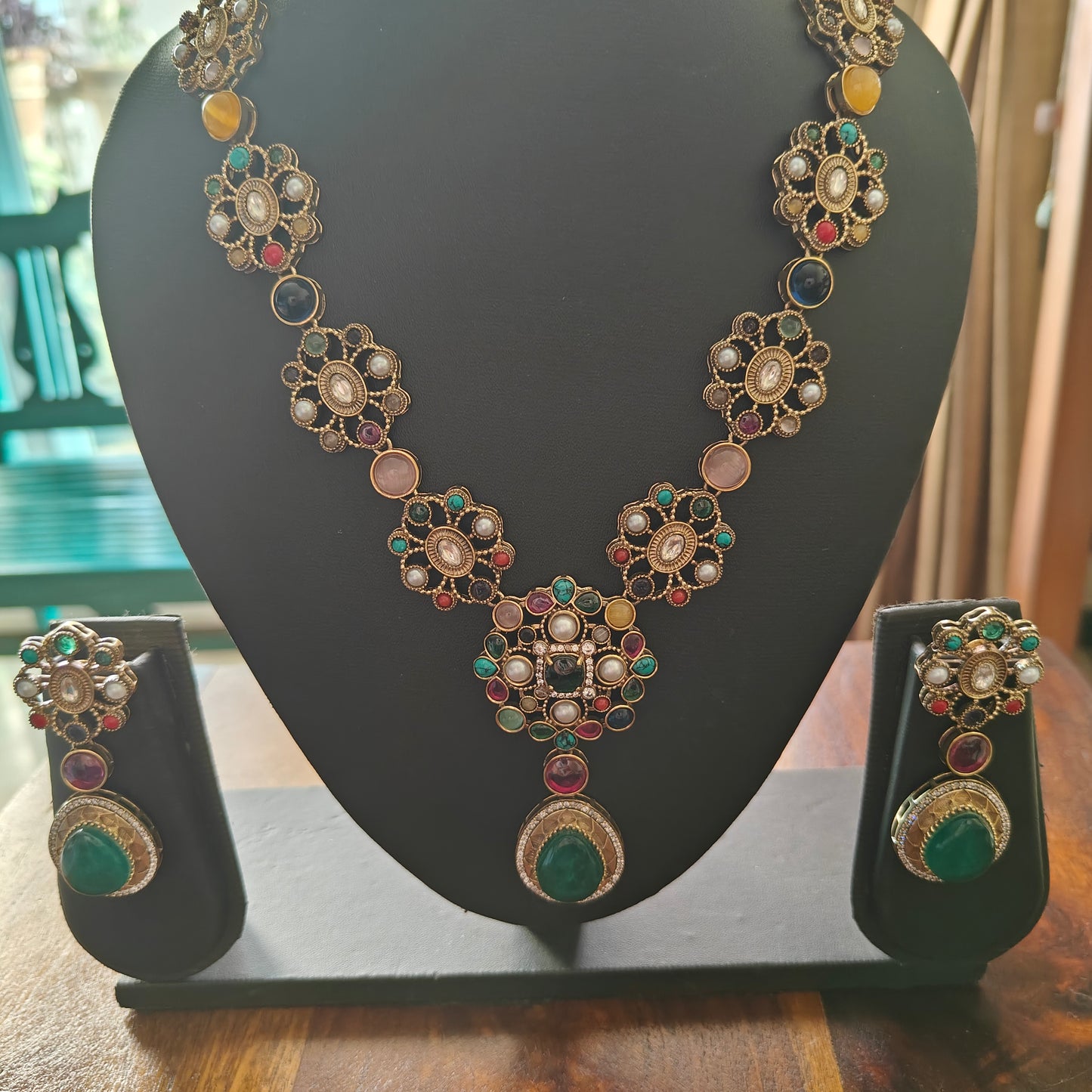 Swetha multicolour stone embedded necklace set