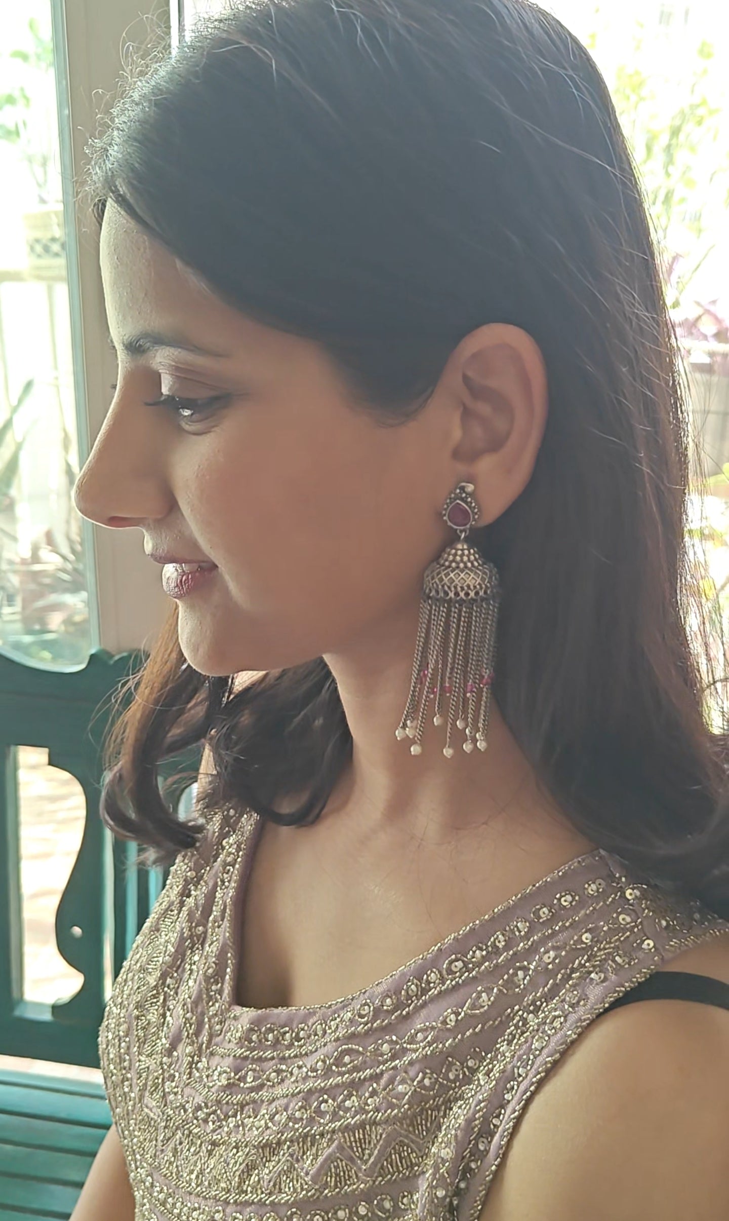 Jhumkas(earrings)with chain hangings