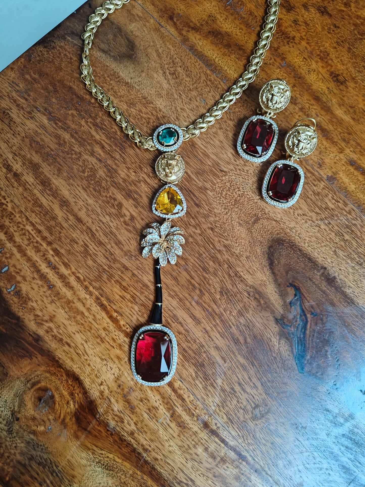 Jenya set with long stone pendant