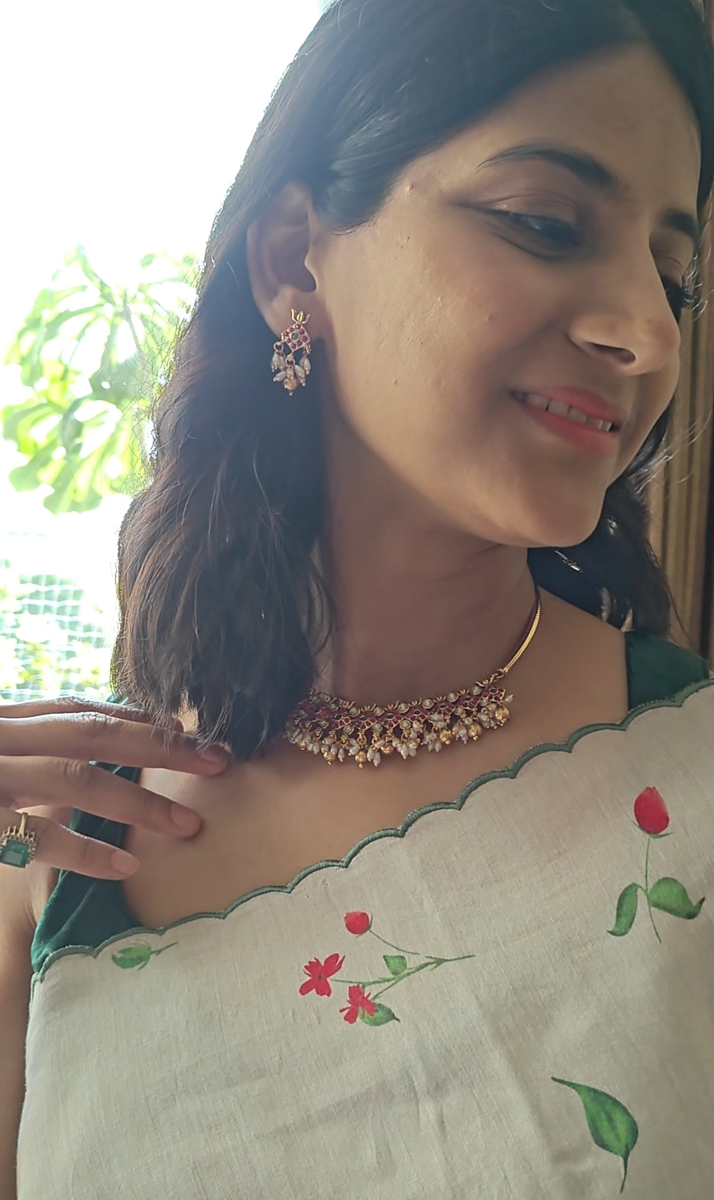 Kajri set with red kemp stones and pearls