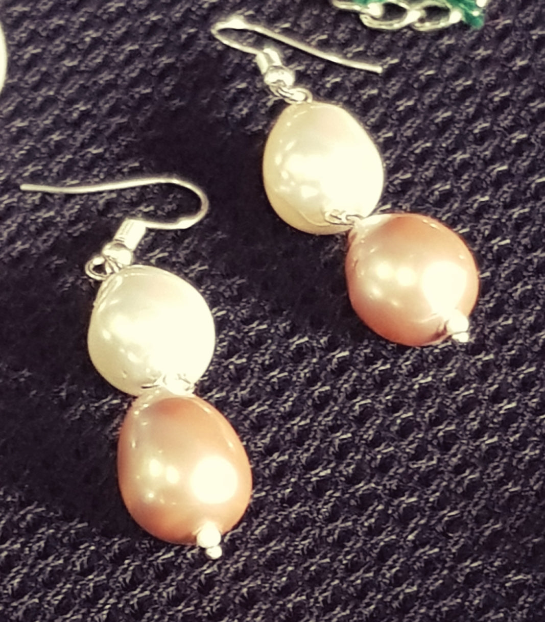 Baroque Pearl necklace set in different coloured pearls or only pink/white/grey, matching earrings