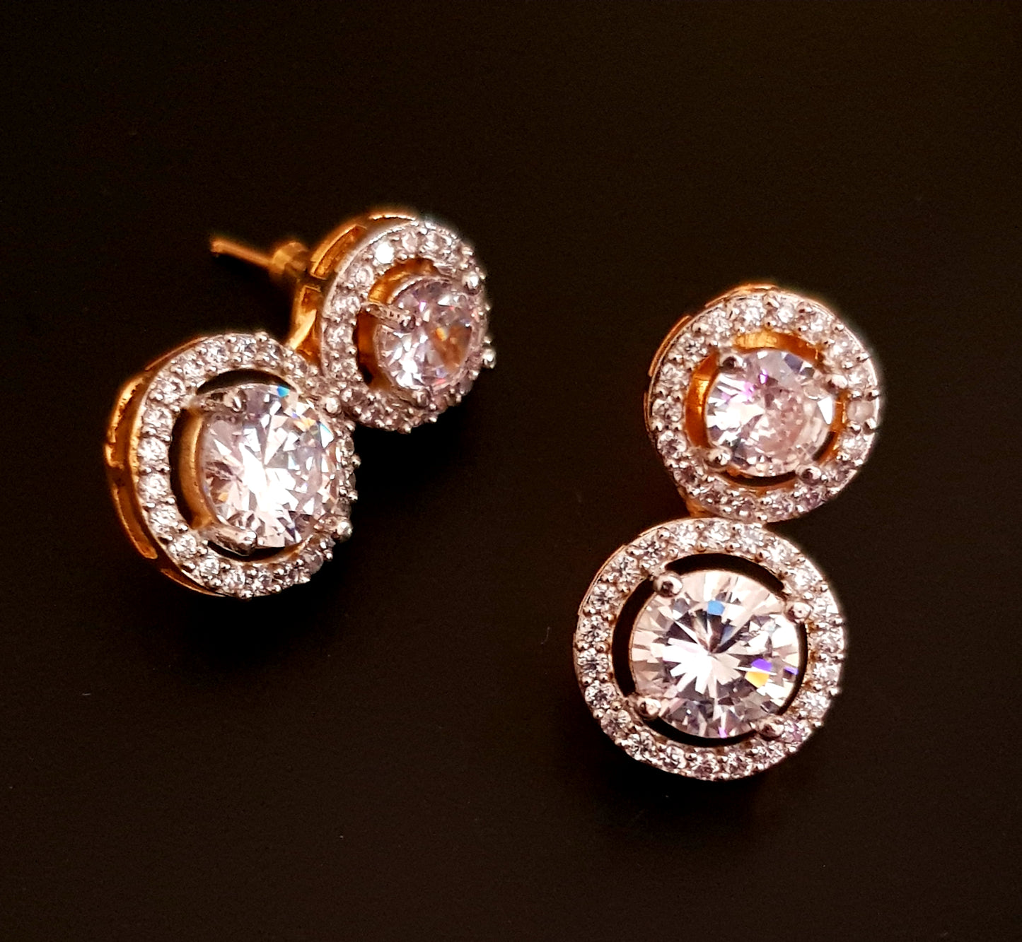 Gold finish set, single strand round crystal necklace with matching earrings