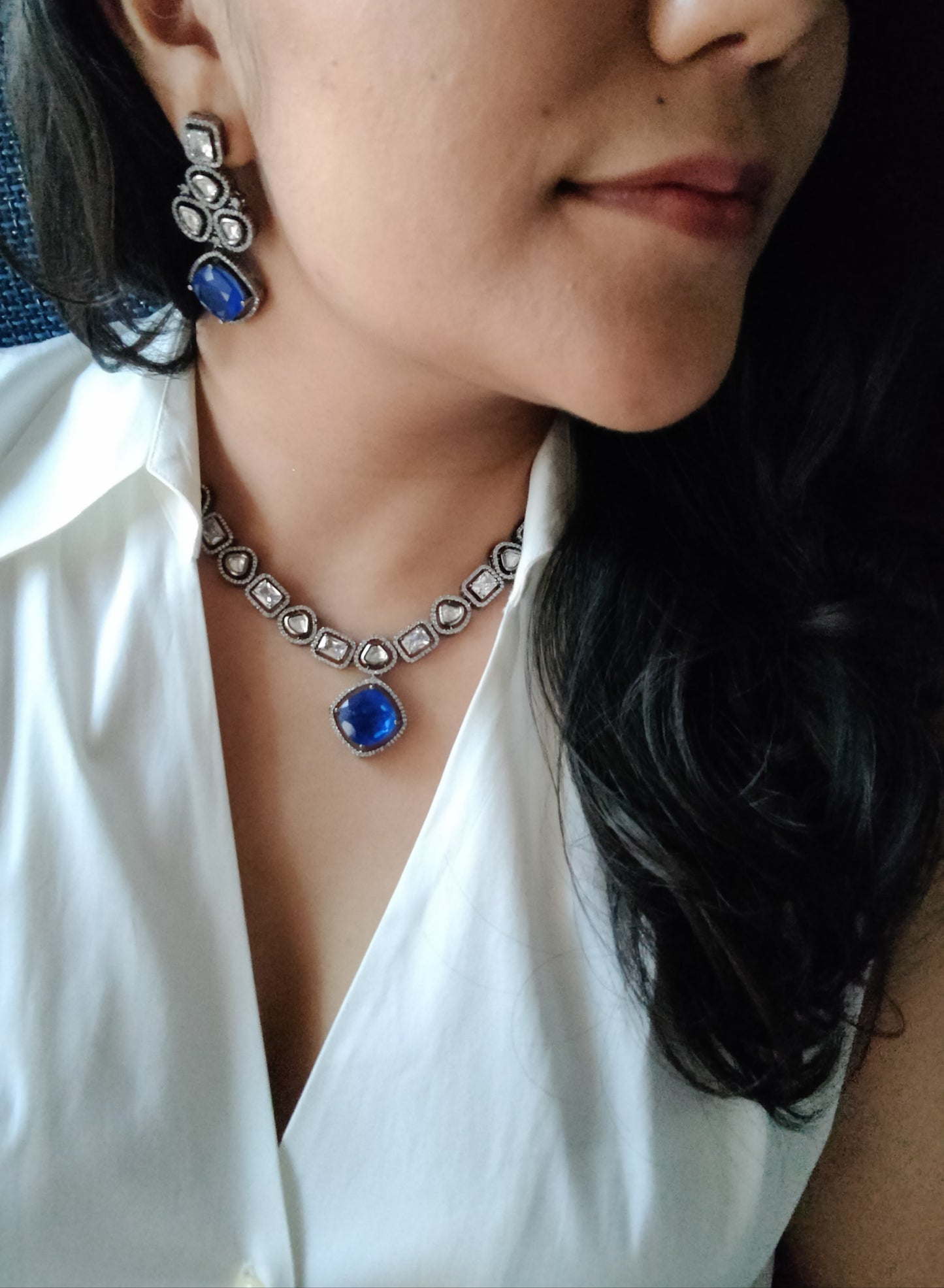 'Titanic' antique silver finish set with square shaped pendant and long earrings