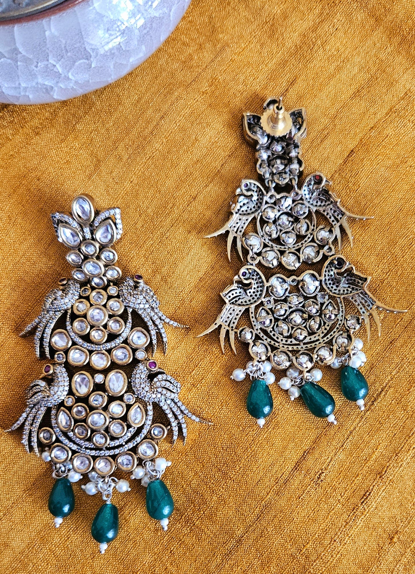 'Birds of a feather' antique finish necklace and earrings set