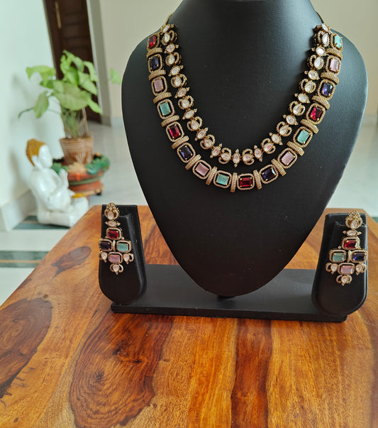 Kanti set with moissanite and coloured stones