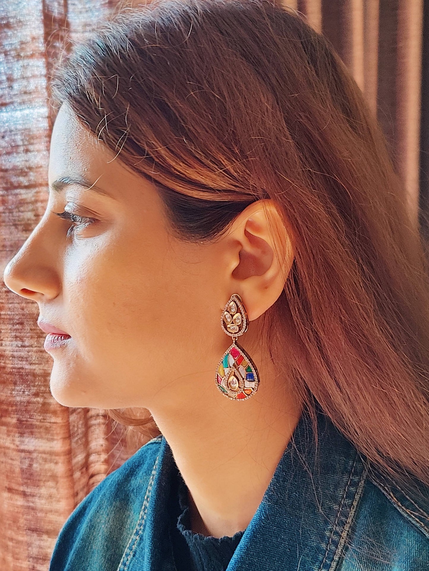 Inayat earrings with coloured stones inlay