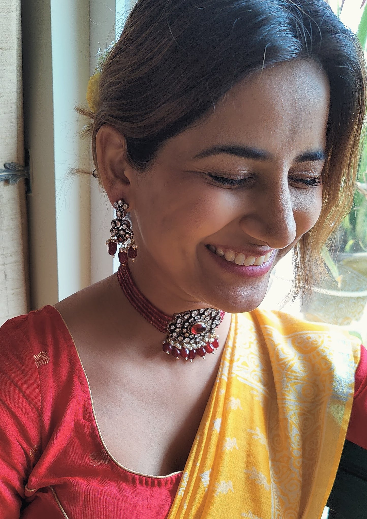 Anandita choker set with ruby red stones