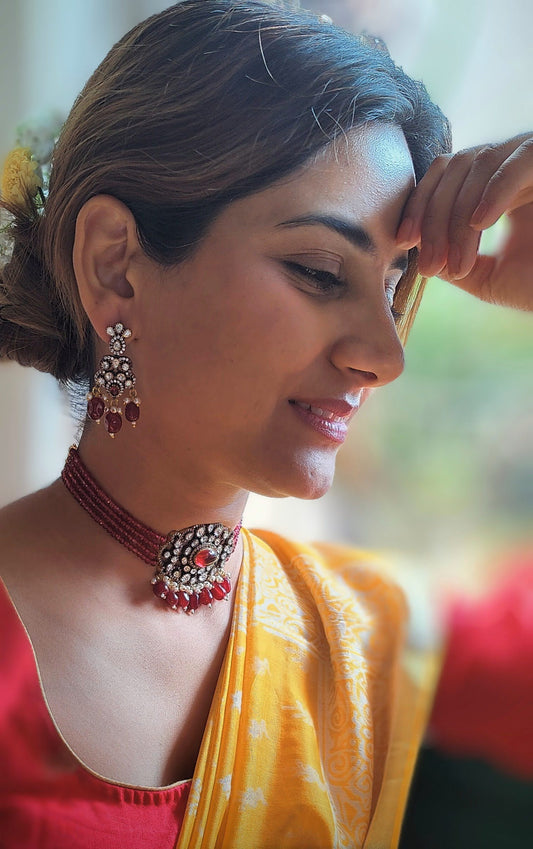 Anandita choker set with ruby red stones