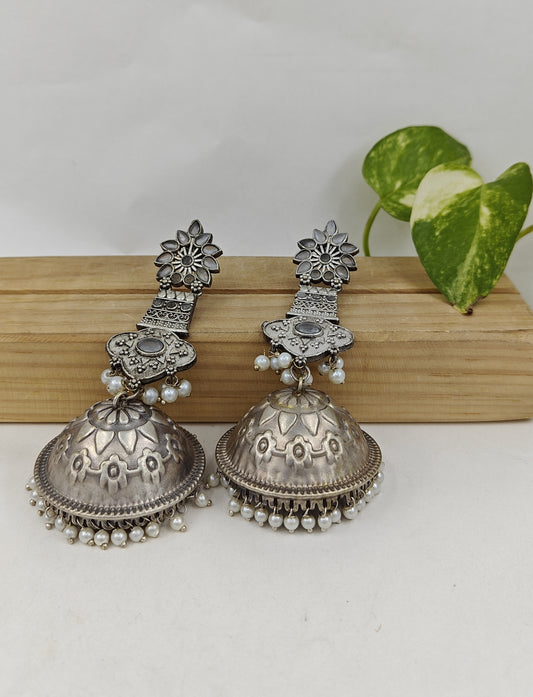 Earrings (long jhumkas)with stones and pearls