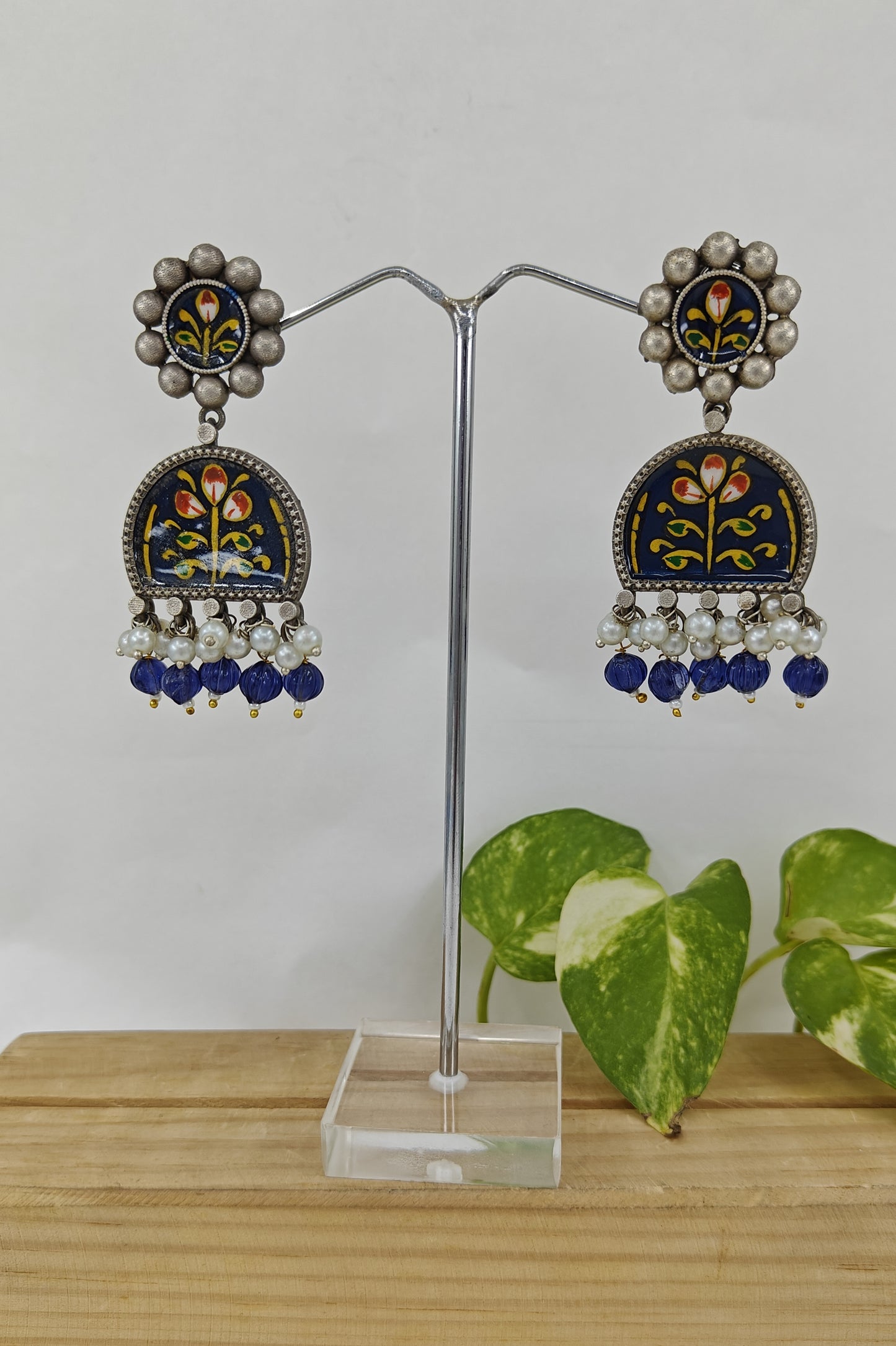 Painted earrings in green/ blue