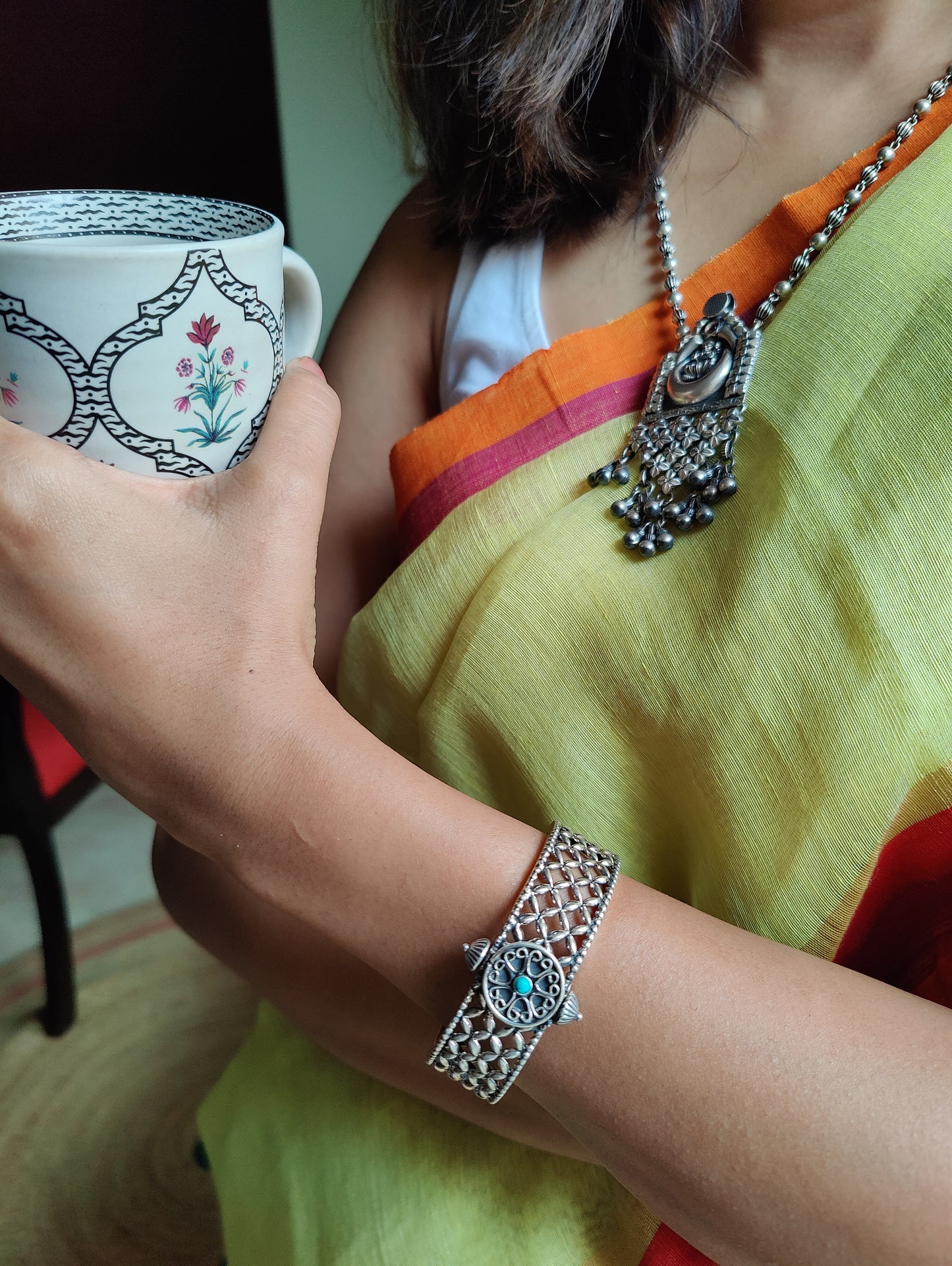 Silver kara (cuff/ bangle) with jali work