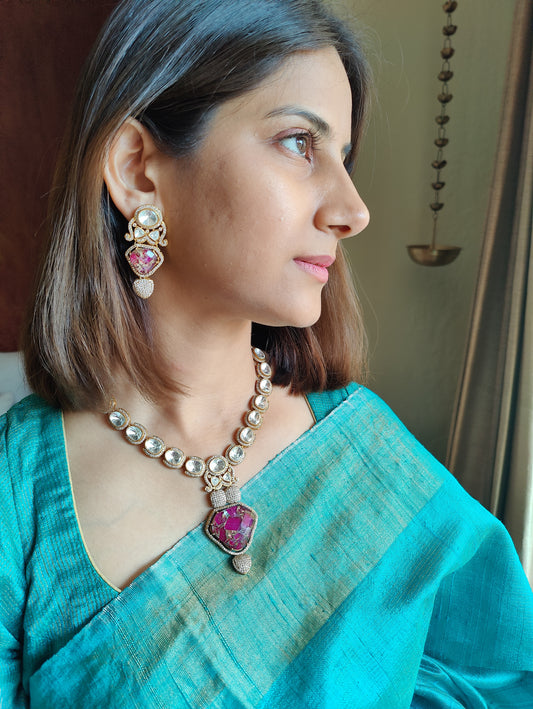 Dhuthi set with moissanite and lilac mystic stone