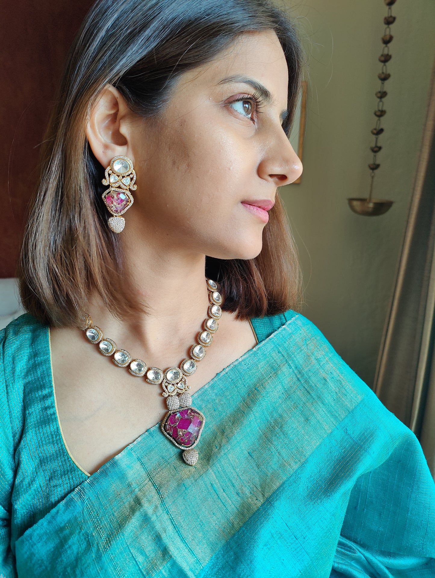 Dhuthi set with moissanite and lilac mystic stone