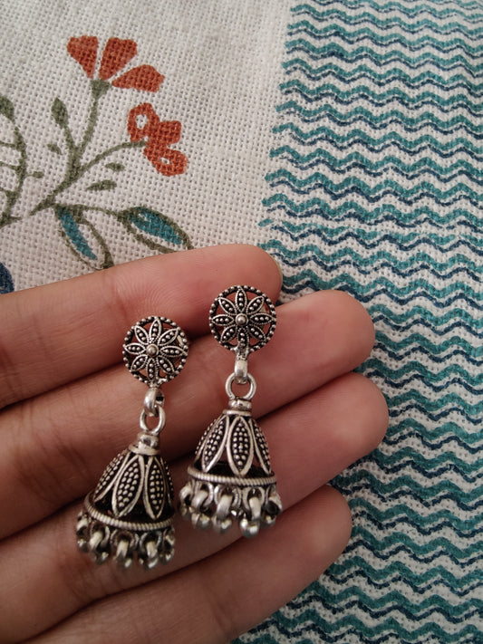 Dilber silver jhumkis with petals and beads