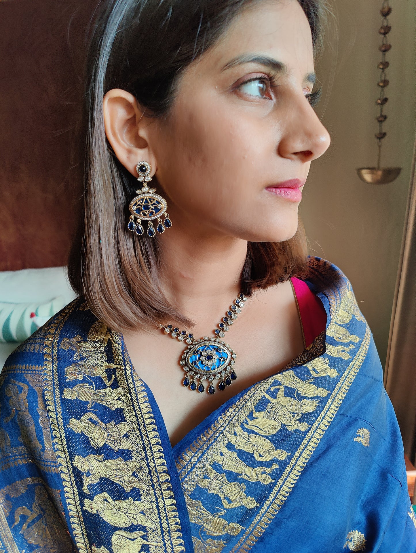 Chaitaly set with blue sapphire/mint green stones and kundan