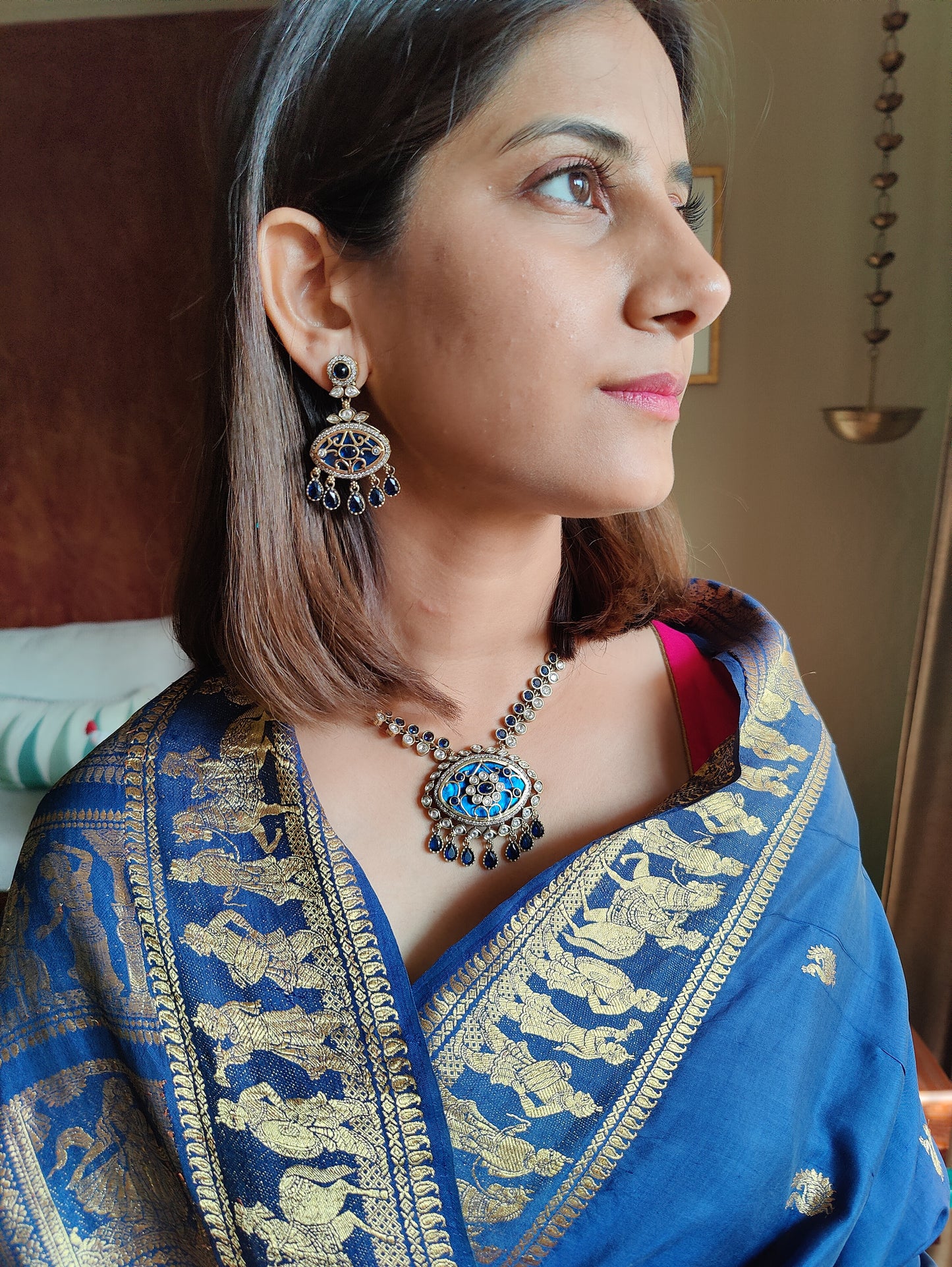 Chaitaly set with blue sapphire/mint green stones and kundan