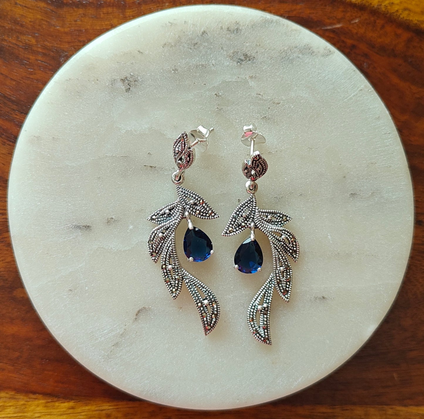 Daali silver dangler earrings with stone drop (available in turquoise, emerald green and sapphire blue options)