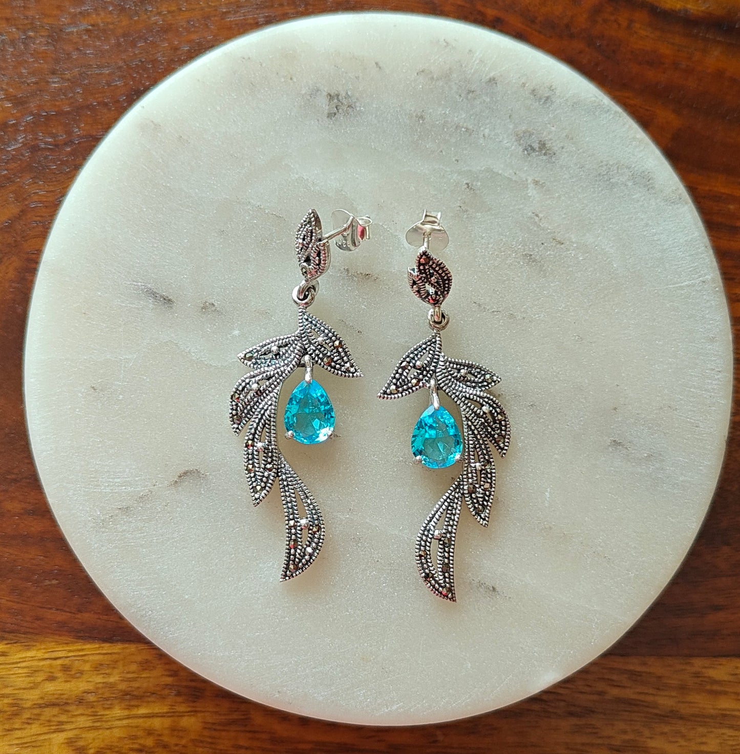 Daali silver dangler earrings with stone drop (available in turquoise, emerald green and sapphire blue options)