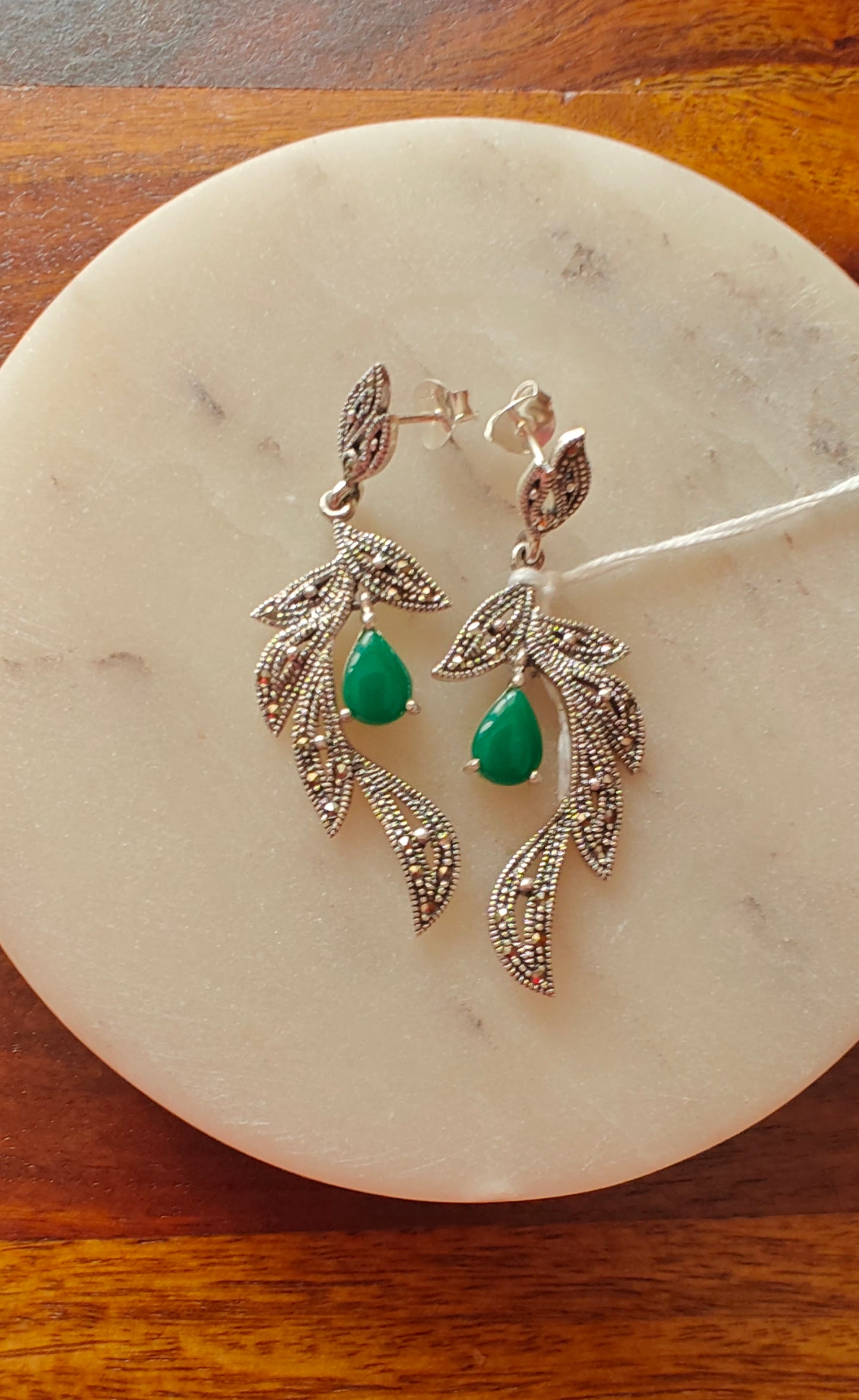 Daali silver dangler earrings with stone drop (available in turquoise, emerald green and sapphire blue options)