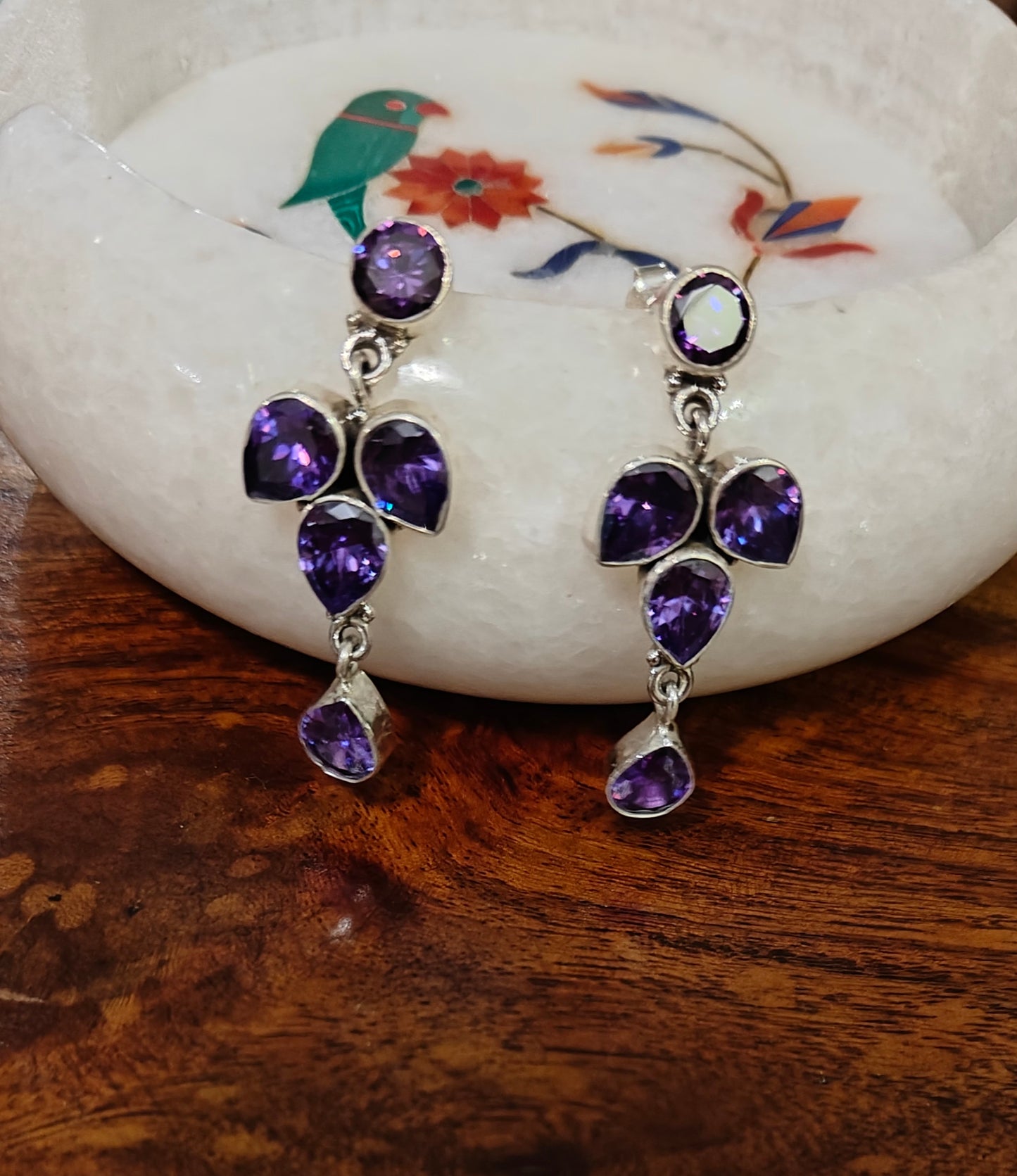 Mandra silver earrings with amethyst and topaz crystal drops