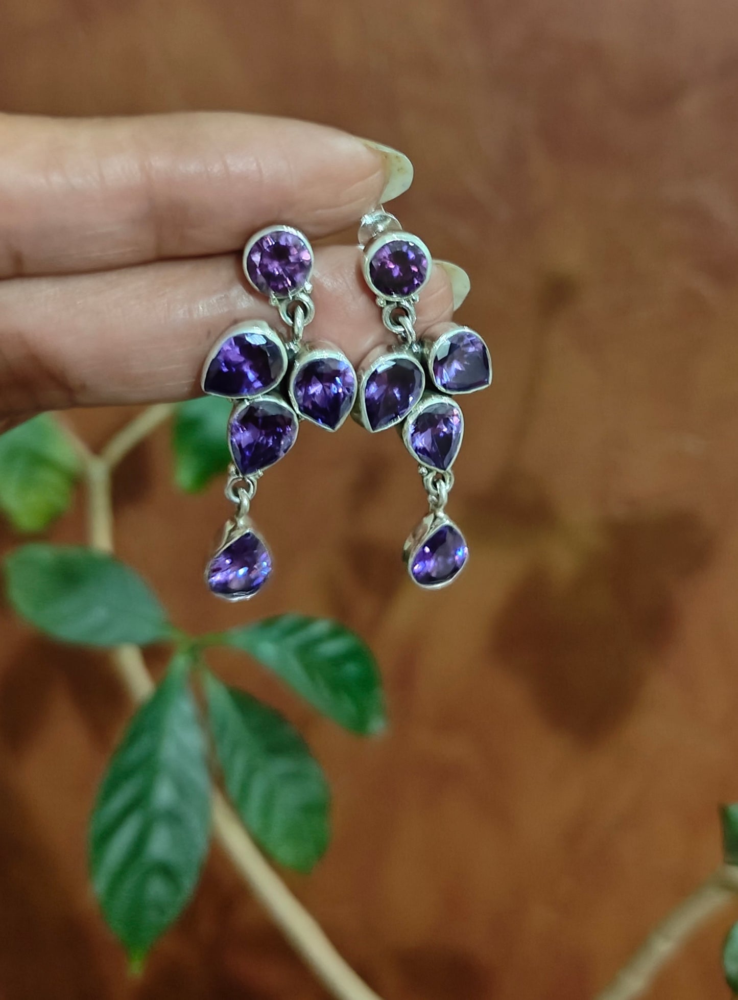 Mandra silver earrings with amethyst and topaz crystal drops