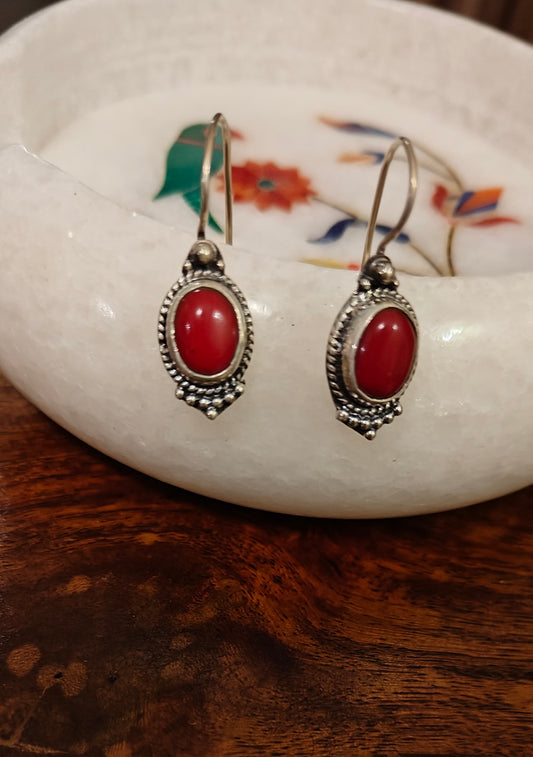 Red/ blue stone silver earrings