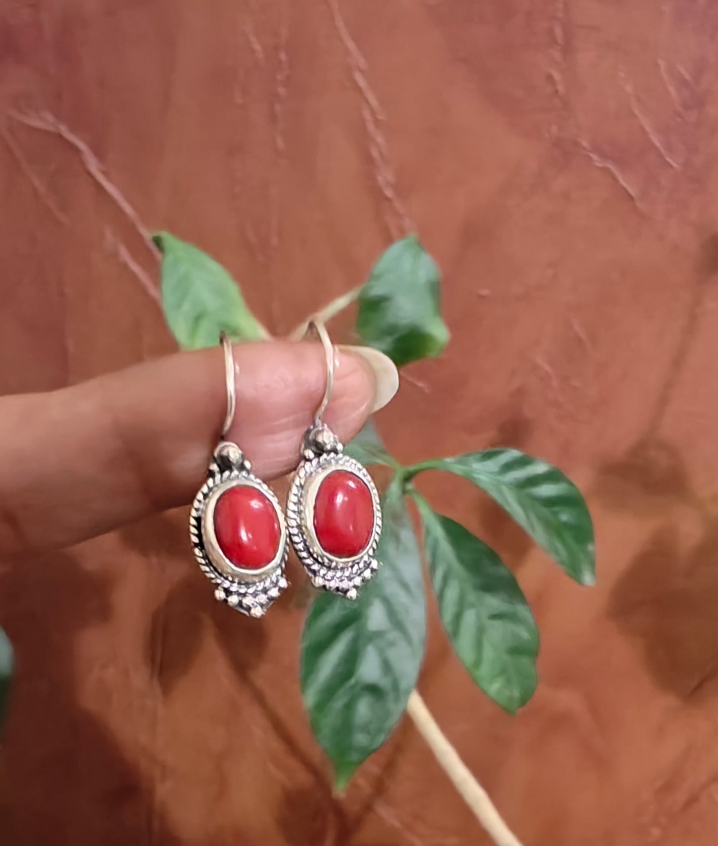 Red/ blue stone silver earrings