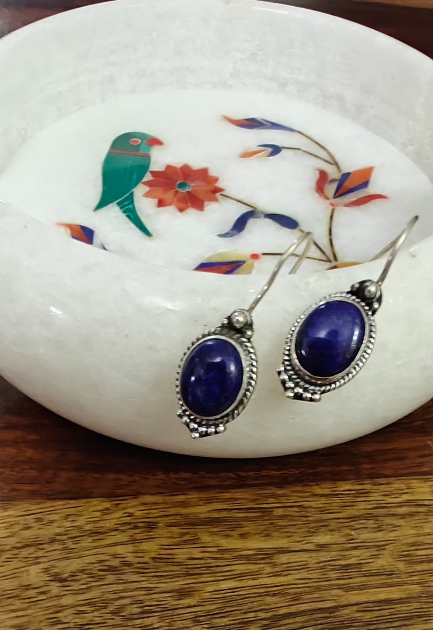 Red/ blue stone silver earrings