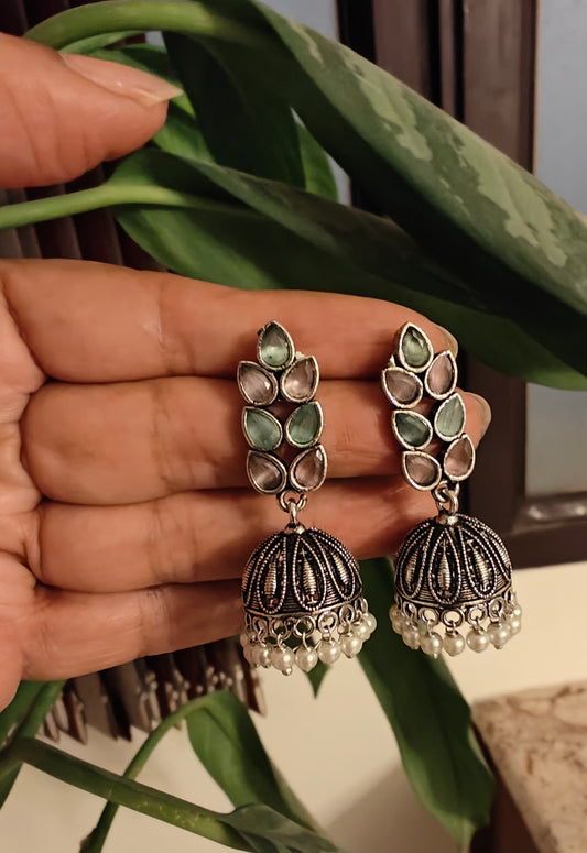 Jhumkis(earrings)with stones and pearl hangings