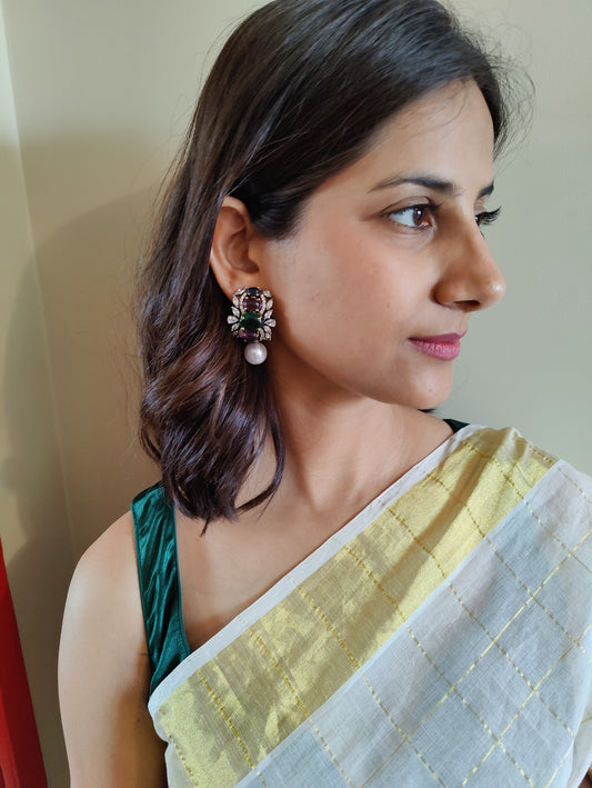 Meher earrings with stones and pearl
