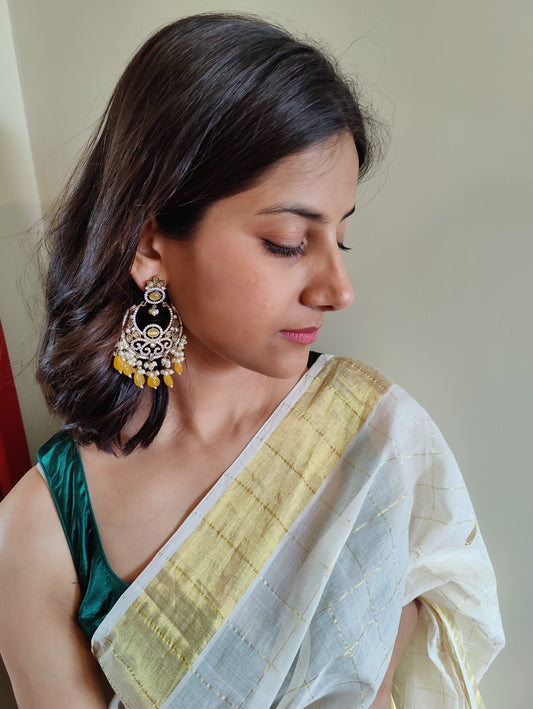 Moon style earrings with coloured stone hangings